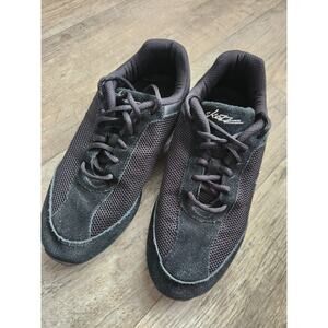 Euc SANSHA SKAZZ Womens 8M Black Suede Mesh SPLIT SOLE JAZZ DANCE SHOES Sneaker